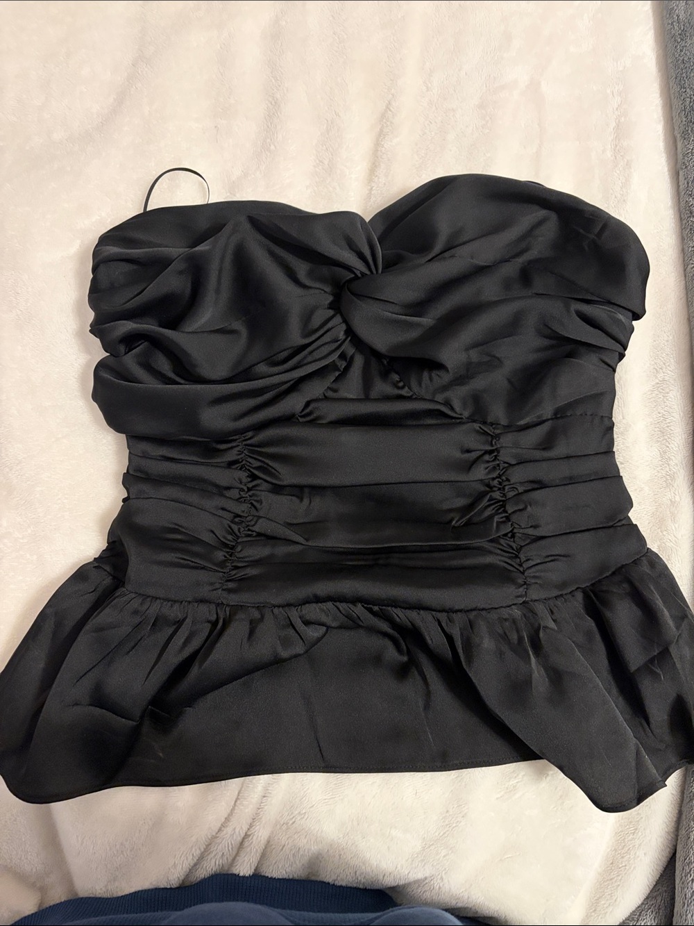 Express Strapless Black Ruched Peplum Top